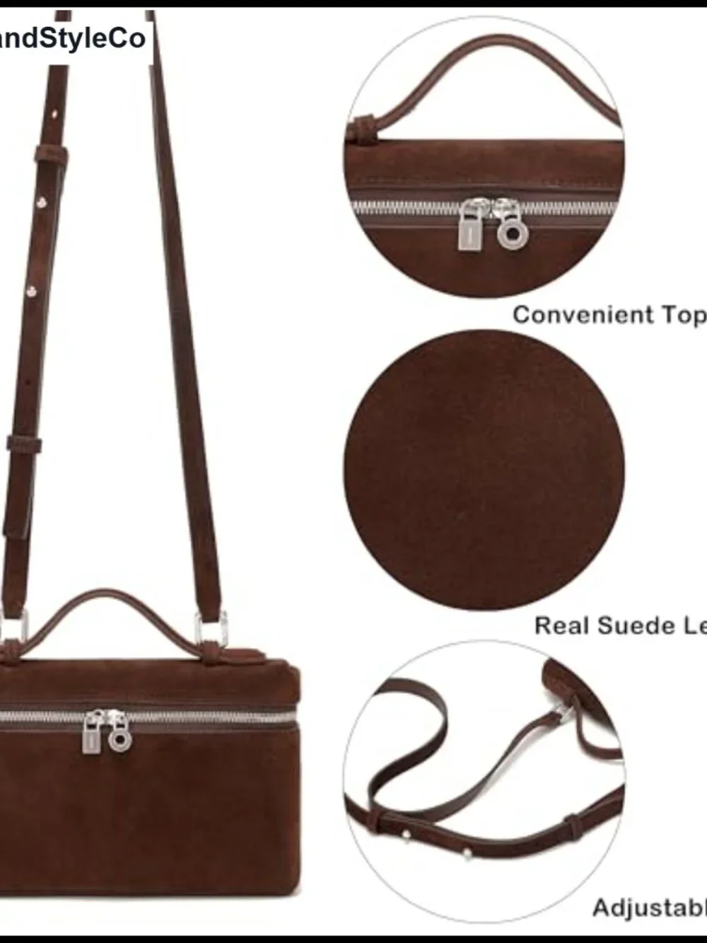 Women's Real Suede Leather Crossbody Bag with Top Handle, Shoulder Strap